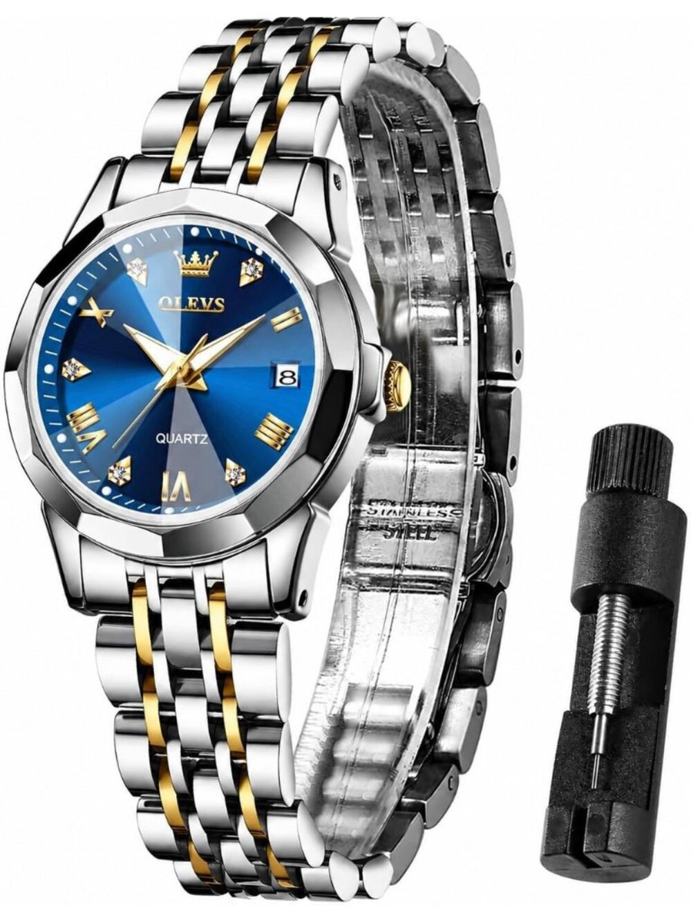 Women’s Blue New Luxury Stainless Steel Waterproof Quartz Analog Dress Watch